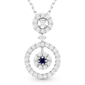 0.09Ct Sapphire 16"pendant Necklace In 18K White Gold