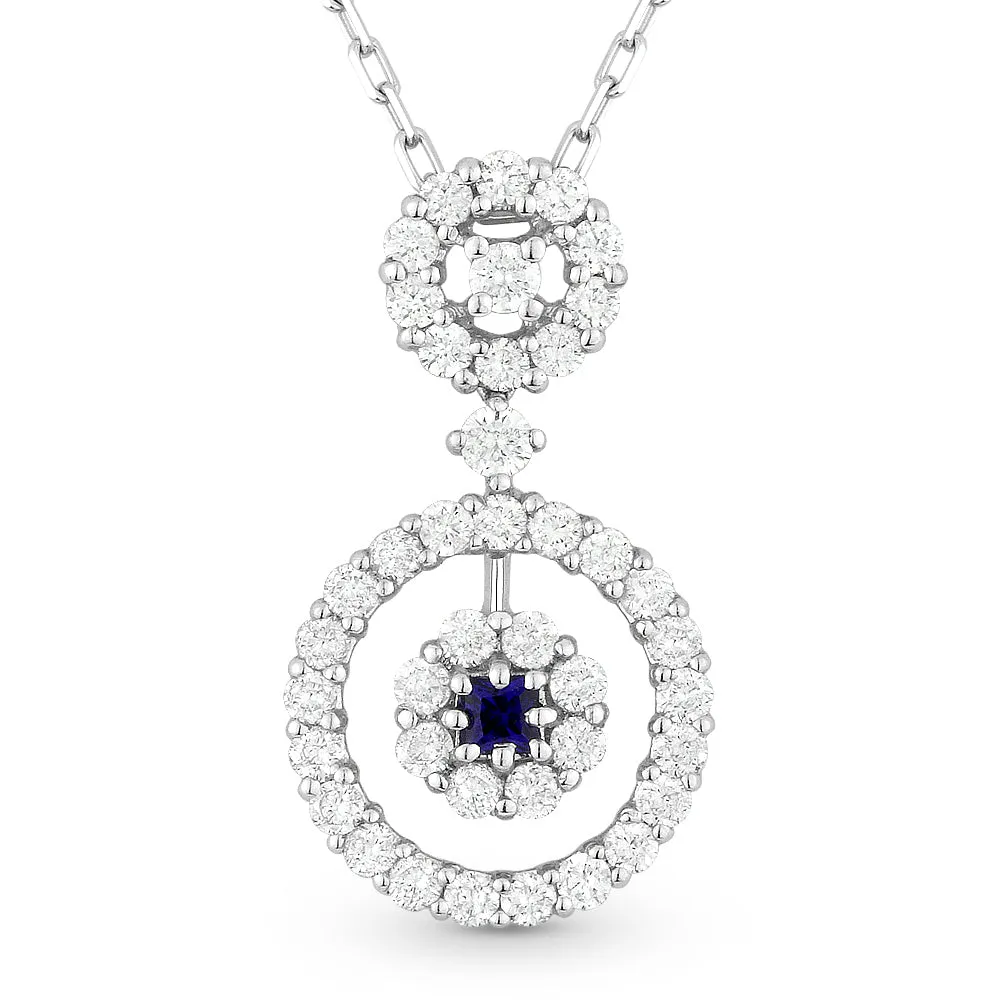 0.09Ct Sapphire 16"pendant Necklace In 18K White Gold