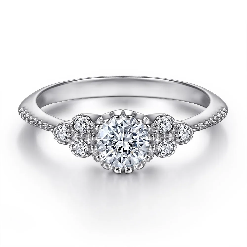 (0.5CT) Round Zircon Cathedral Silver Ring for Women