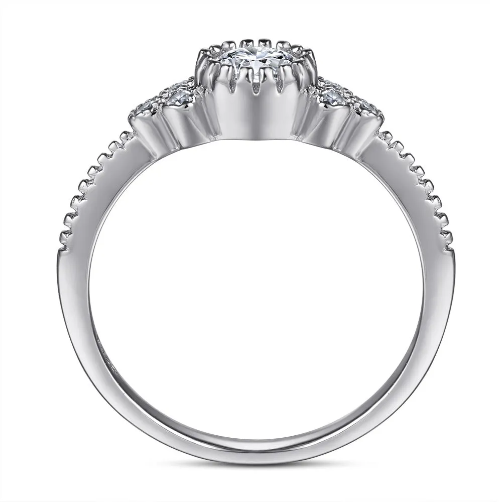 (0.5CT) Round Zircon Cathedral Silver Ring for Women