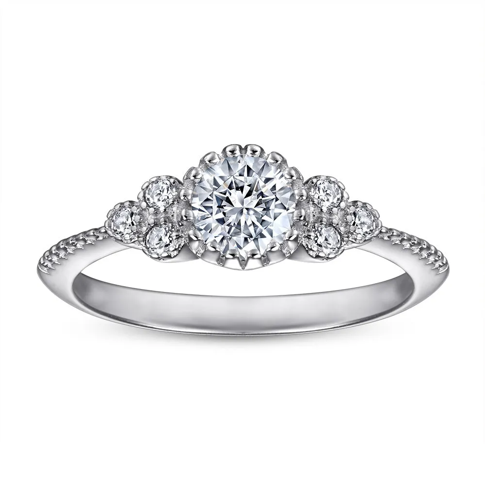 (0.5CT) Round Zircon Cathedral Silver Ring for Women
