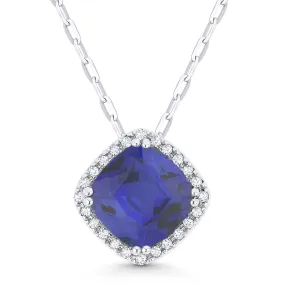 0.78Ct Created Sapphire 16"pendant Necklace In 14K White Gold