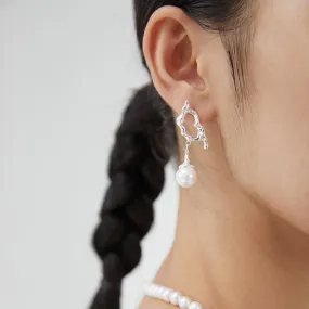 10MM Round Pearl Asymmetric Long Earrings