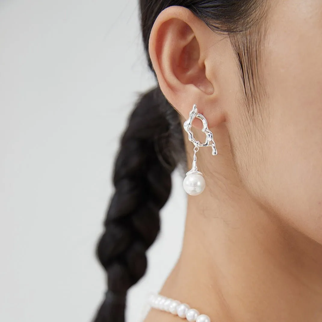 10MM Round Pearl Asymmetric Long Earrings