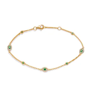 14 KT Emerald Shape Yellow Gold Emerald & Diamond Bracelet