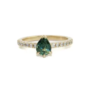 14 KT Gold Teardrop Sapphire x Pave Diamond Engagement by Kingdom
