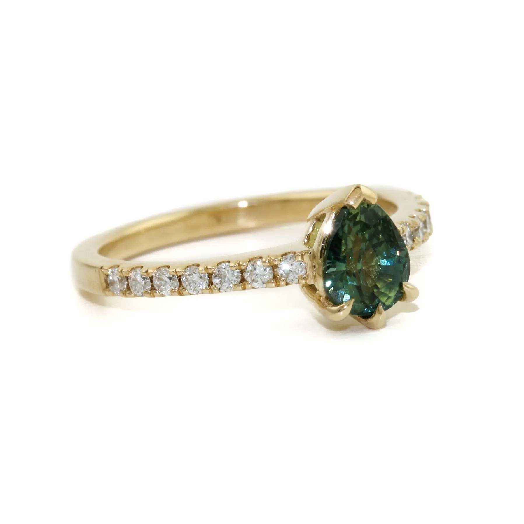 14 KT Gold Teardrop Sapphire x Pave Diamond Engagement by Kingdom