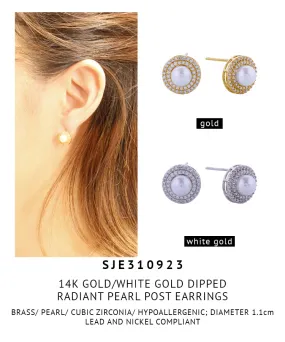 14K Gold Dipped Radiant Pearl Post Earrings