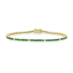 14k Gold, Green Emerald & Diamond Bracelet
