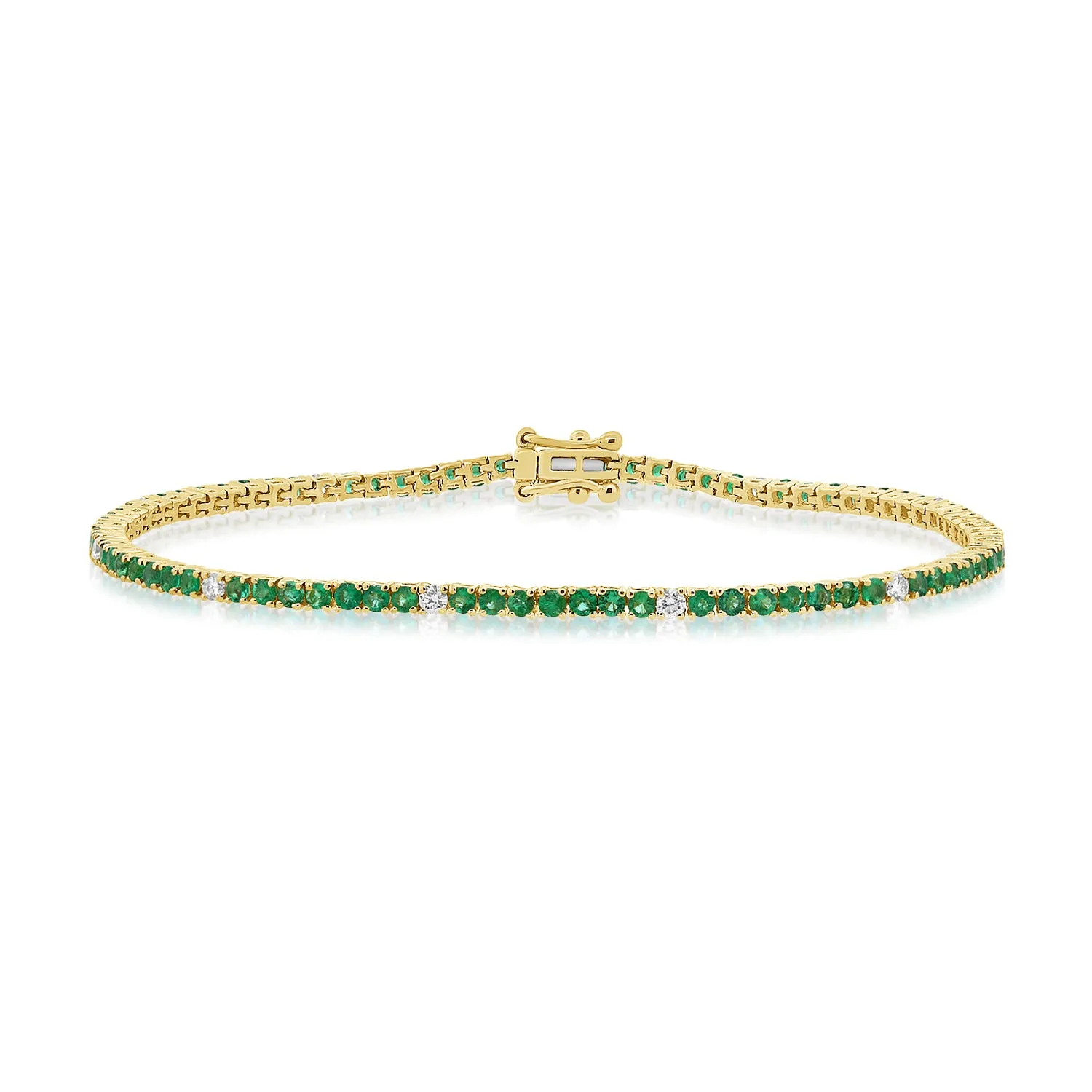 14k Gold, Green Emerald & Diamond Bracelet