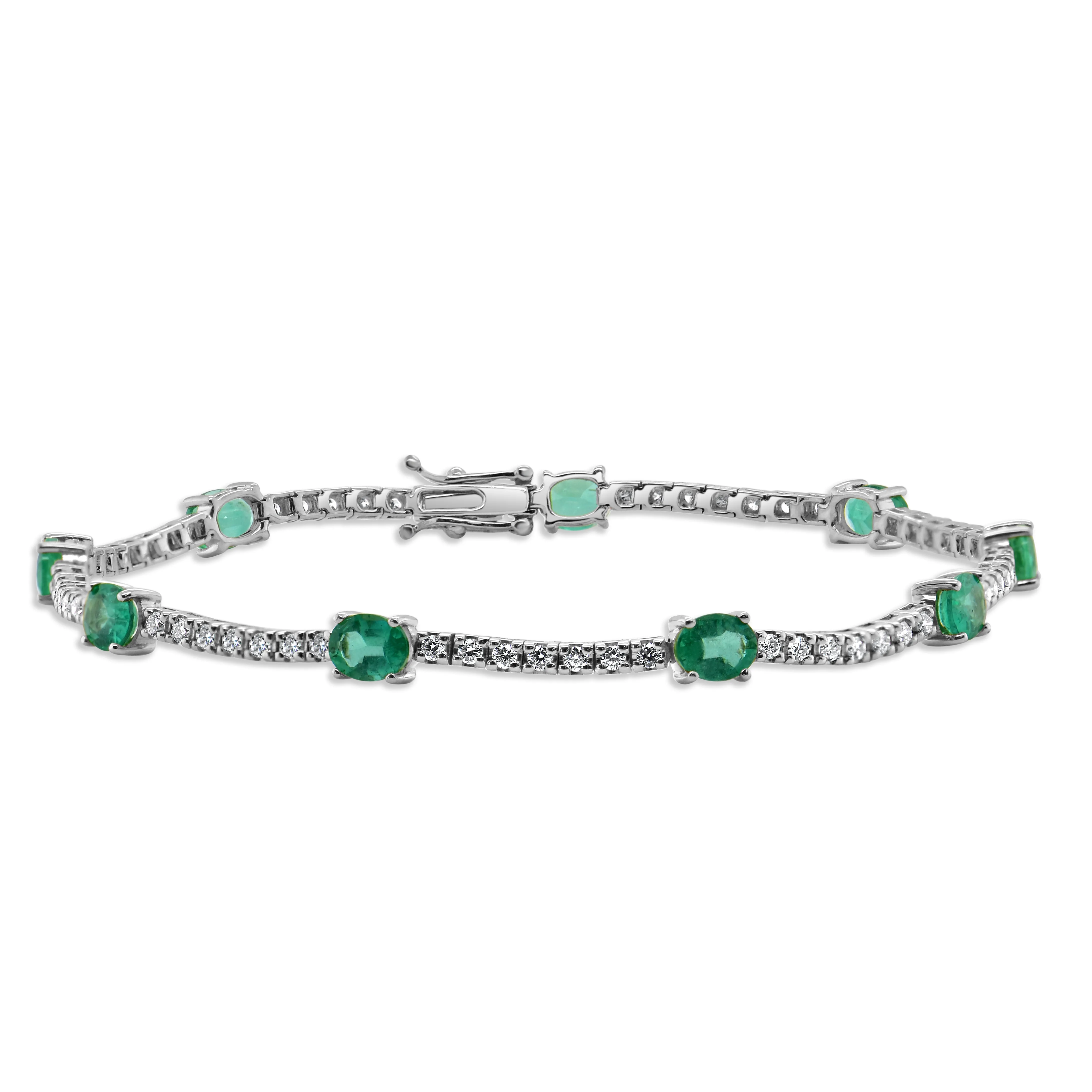 14k Gold, Green Emerald & Diamond Tennis Bracelet
