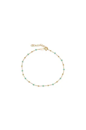 14K Gold Mint Turquoise Blue Epoxy Beads Ball Chain Linked Bracelet