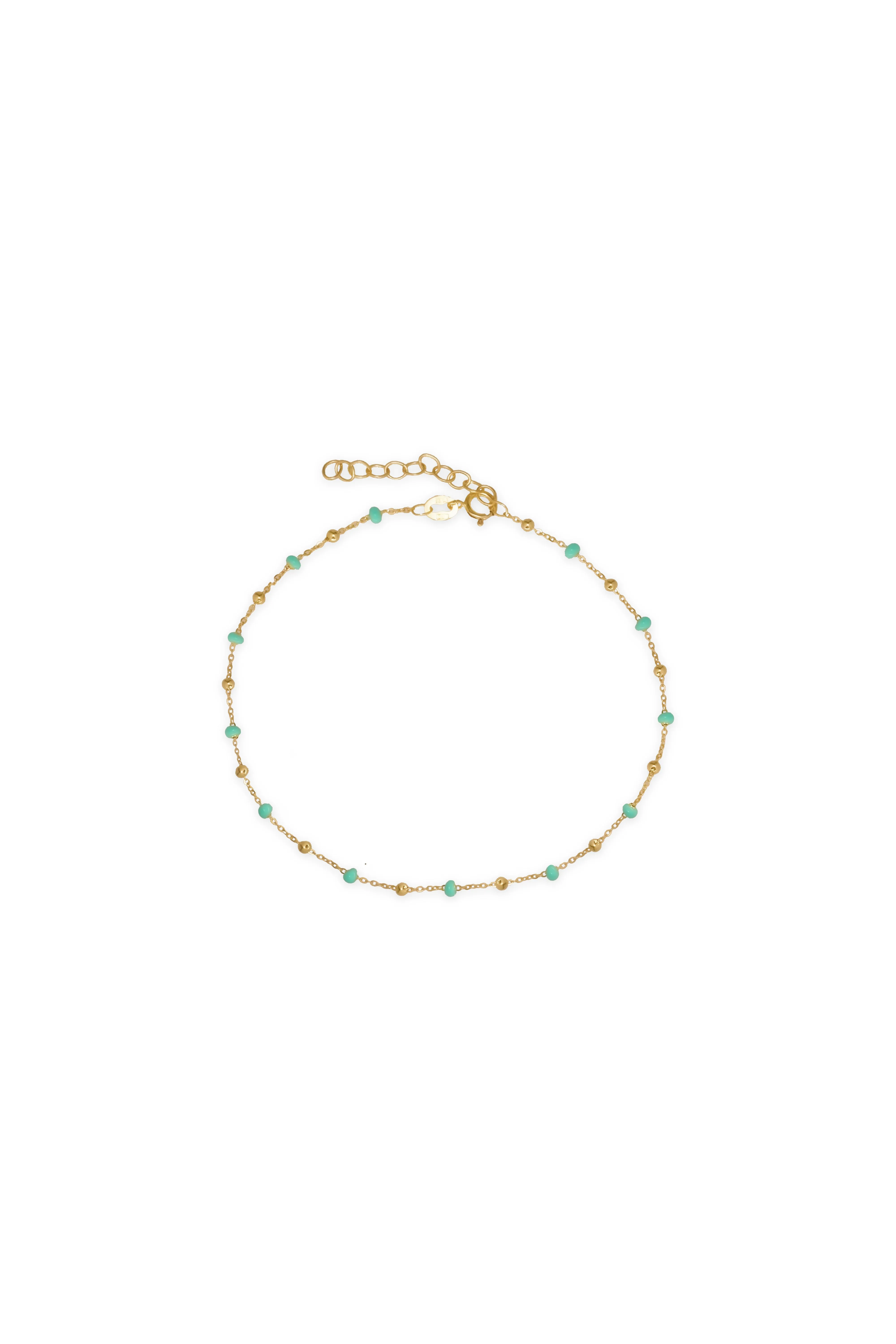 14K Gold Mint Turquoise Blue Epoxy Beads Ball Chain Linked Bracelet