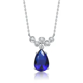 14k Gold Plated Sterling Silver With Blue Sapphire & Diamond Cubic Zirconia Bubble Chevron Raindrop Necklace