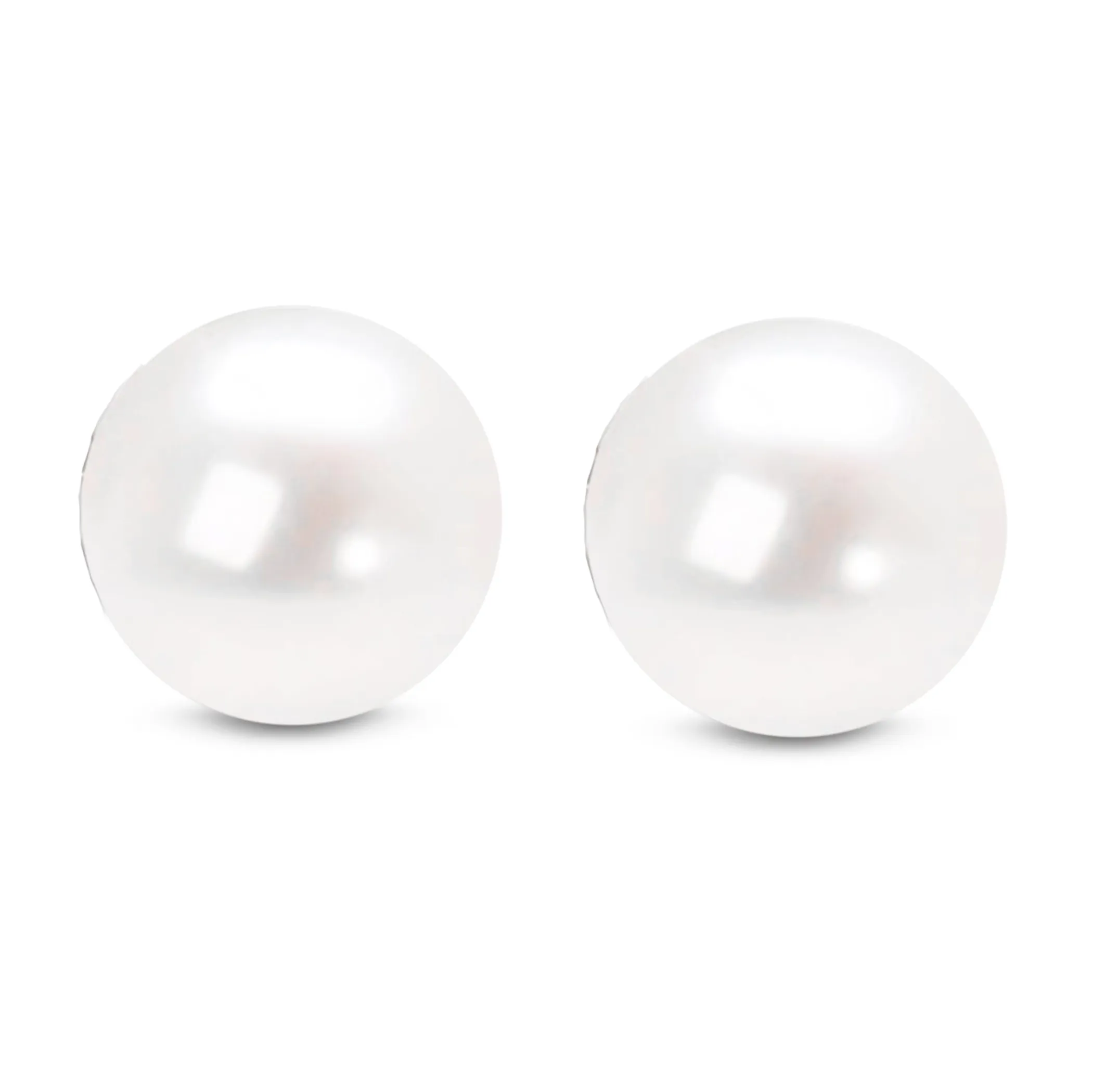 14K Gold Round White Saltwater Akoya Cultured Pearl Stud Earrings AAA  Quality - Choice of MM Size