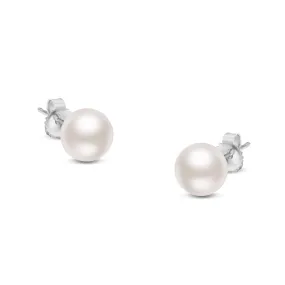 14K Gold Round White Saltwater Akoya Cultured Pearl Stud Earrings AAA  Quality - Choice of MM Size