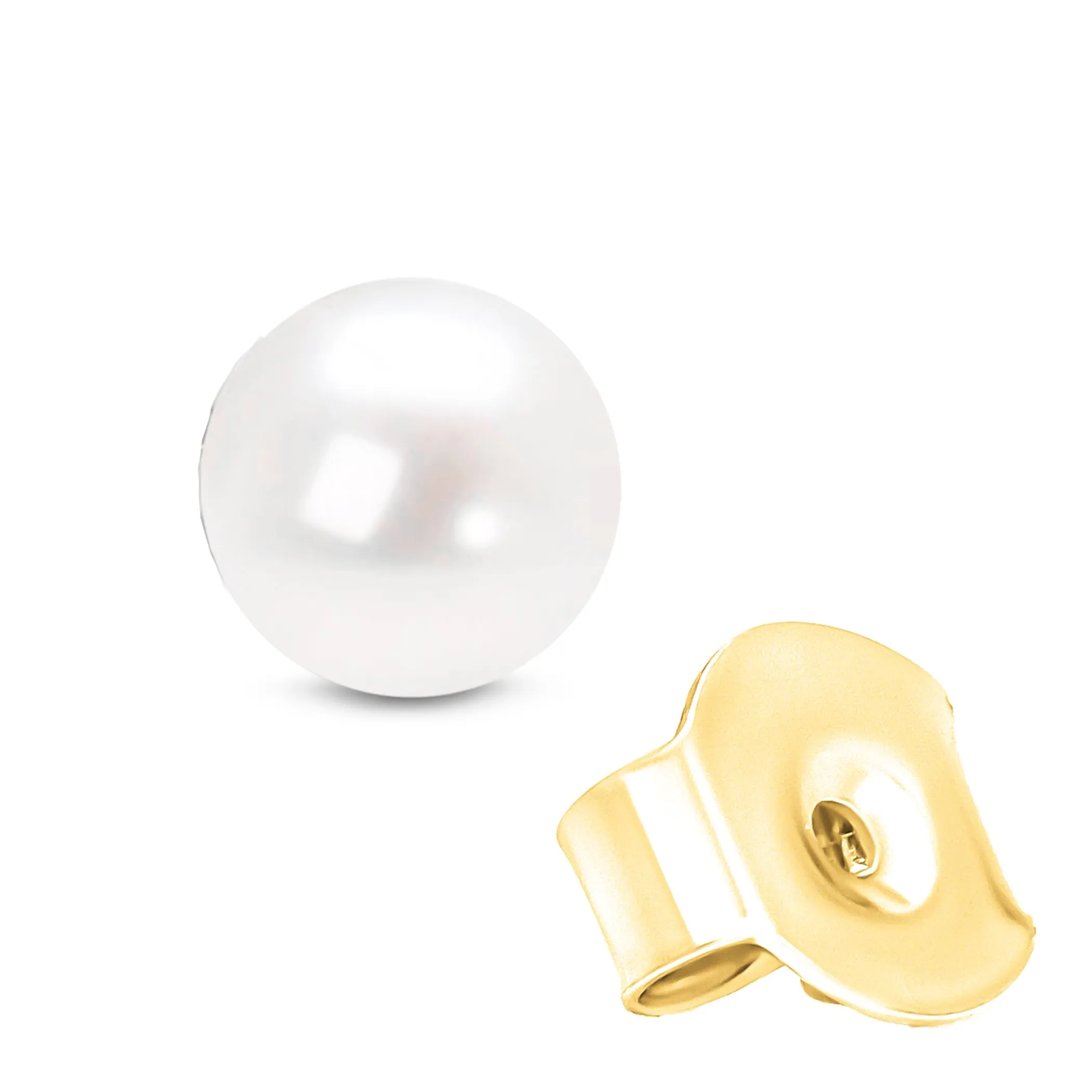 14K Gold Round White Saltwater Akoya Cultured Pearl Stud Earrings AAA  Quality - Choice of MM Size