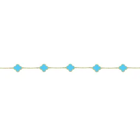 14K GOLD TURQUOISE SMALL MEGAN CLOVER BRACELET