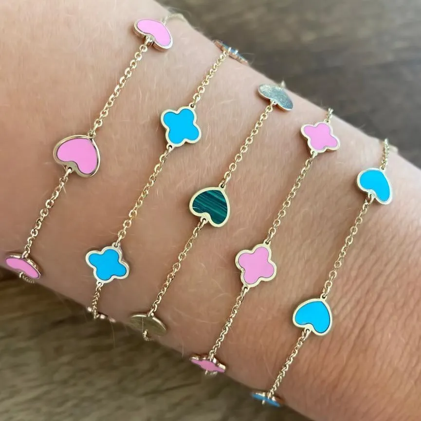 14K GOLD TURQUOISE SMALL MEGAN CLOVER BRACELET