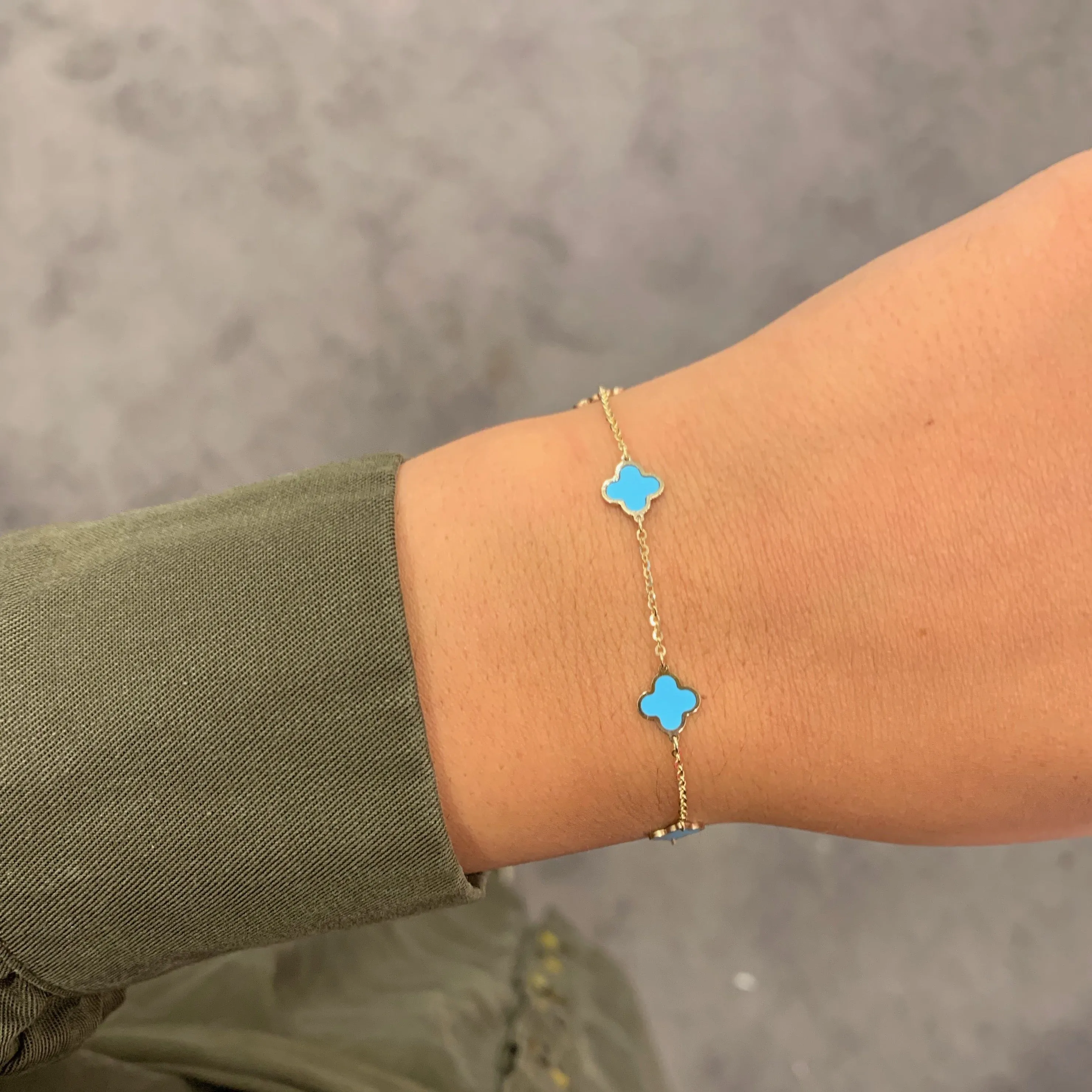14K GOLD TURQUOISE SMALL MEGAN CLOVER BRACELET