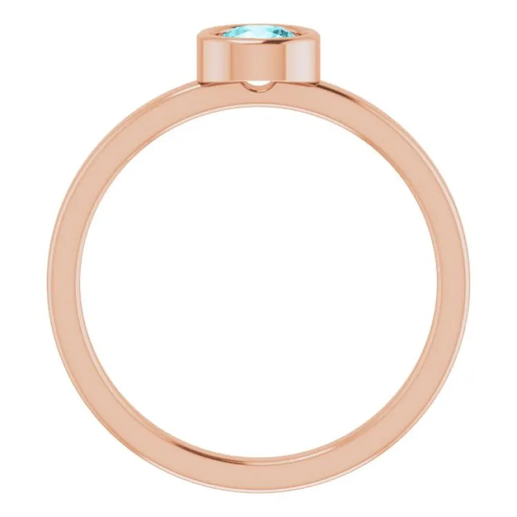 14K Rose 4.5 mm Natural Blue Zircon Ring