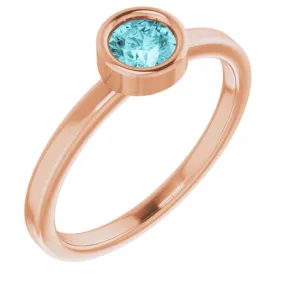 14K Rose 4.5 mm Natural Blue Zircon Ring