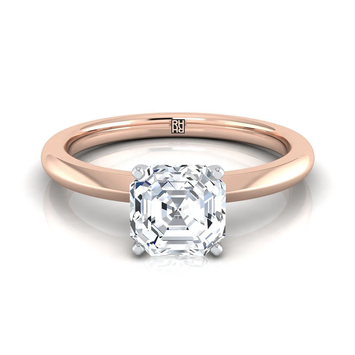 14K Rose Gold Asscher Cut  Petite Knife Edge Solitaire Engagement Ring