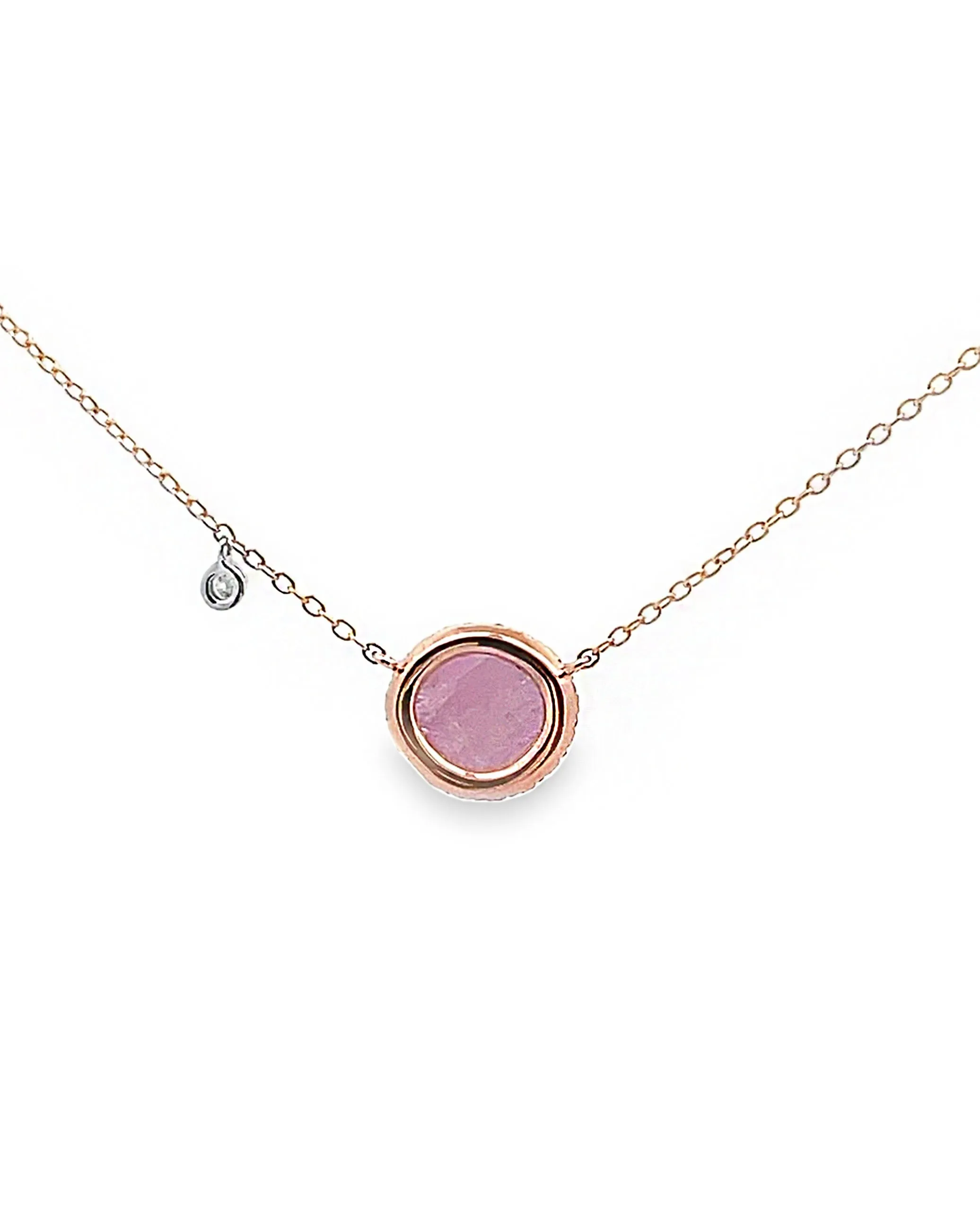 14K Rose Gold Diamond Necklace with One Oval Pink Sapphire