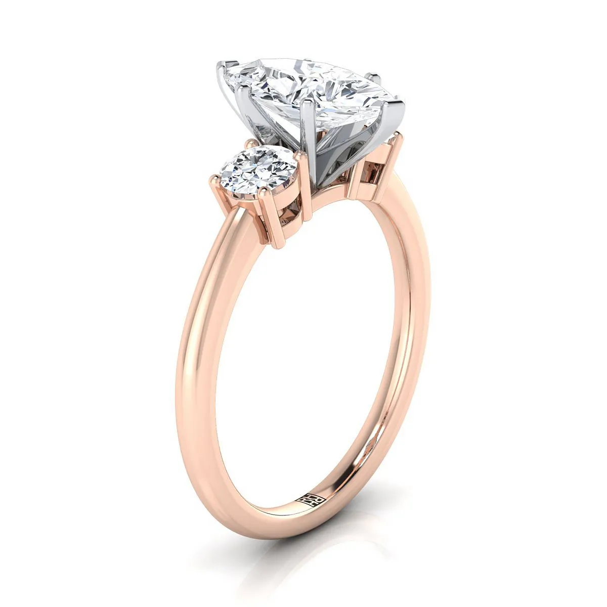 14K Rose Gold Marquise  Diamond Perfectly Matched Round Three Stone Diamond Engagement Ring -1/4ctw