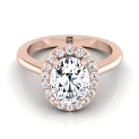 14K Rose Gold Oval Diamond Classic Halo French Pave Engagement Ring -1/4ctw