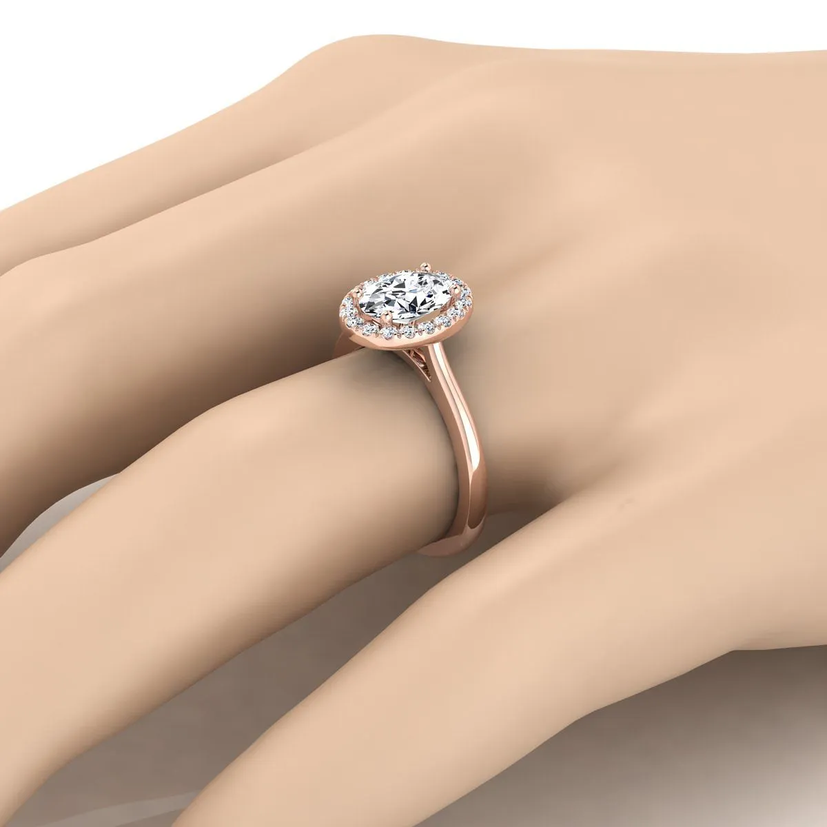 14K Rose Gold Oval Diamond Classic Halo French Pave Engagement Ring -1/4ctw