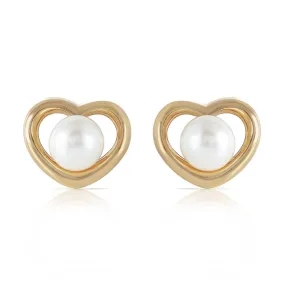 14K Solid Yellow Gold Heartstud Earrings w/ Natural Pearls