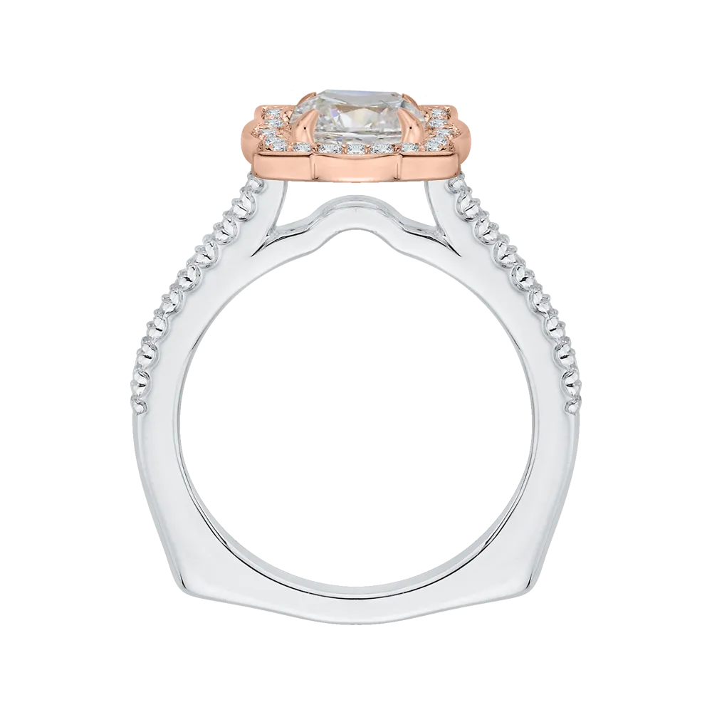 14K Two Tone Gold Princess Cut Diamond Halo Vintage Engagement Ring (Semi Mount)