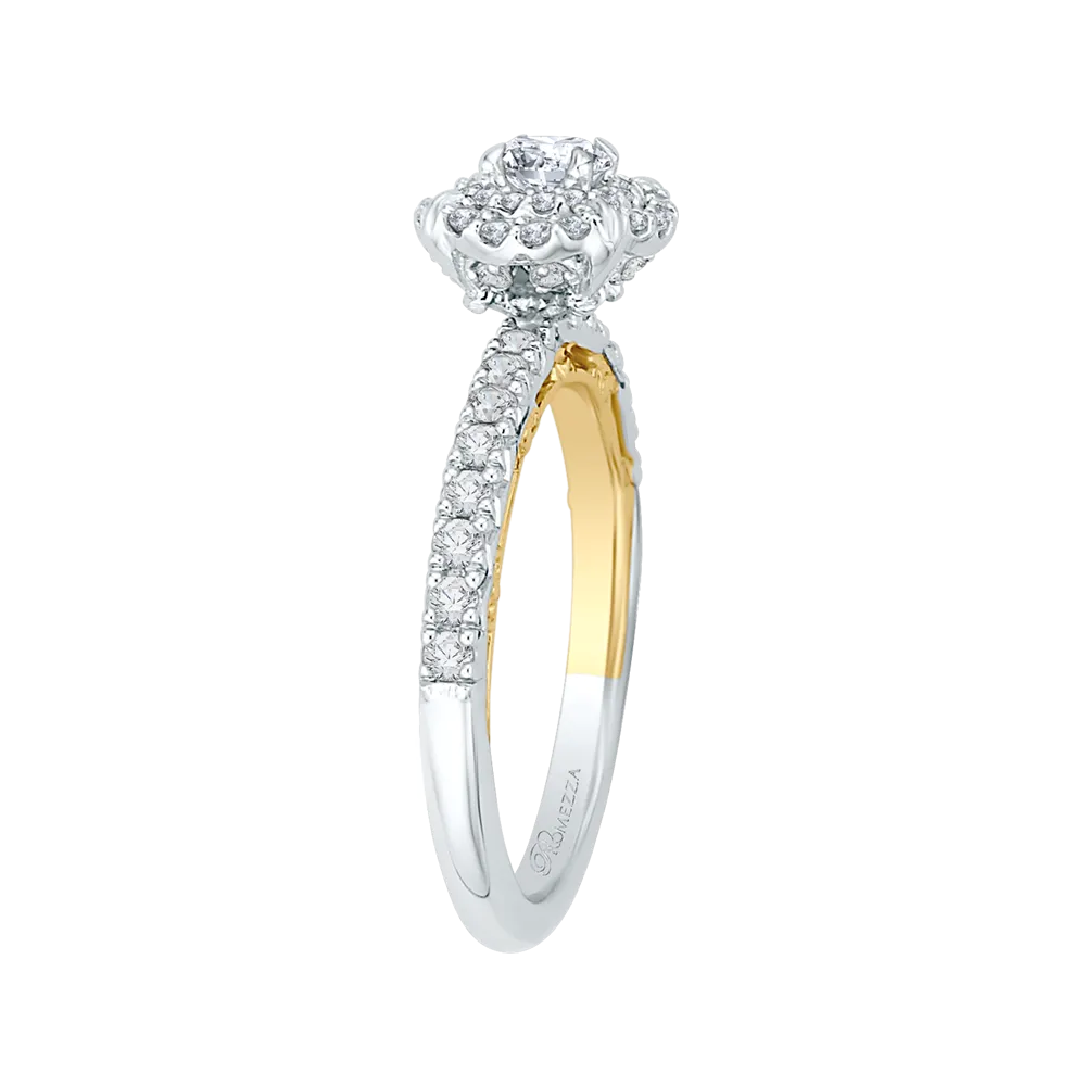 14K Two Tone Gold Round Diamond Double Halo Engagement Ring