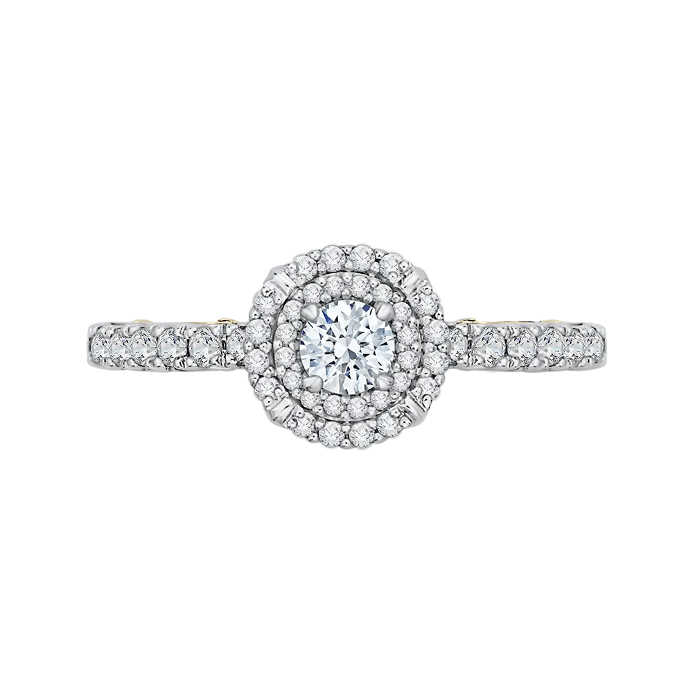 14K Two Tone Gold Round Diamond Double Halo Engagement Ring