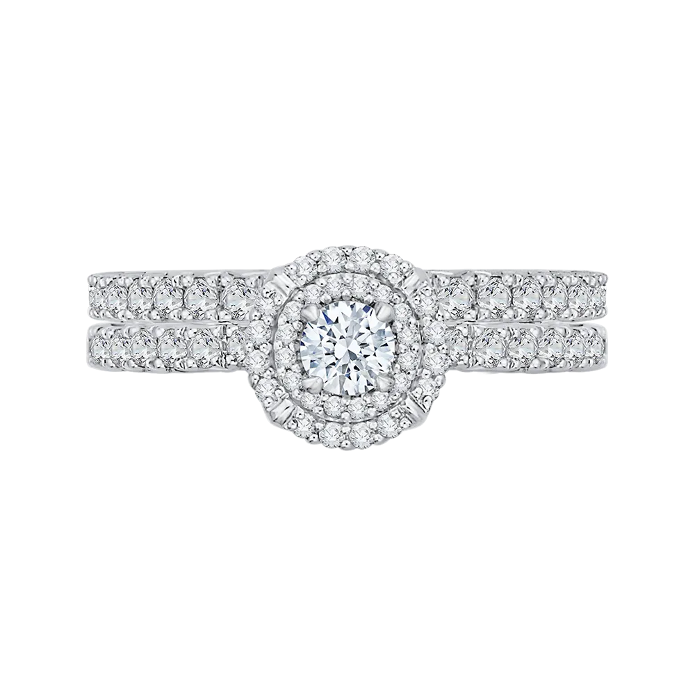 14K Two Tone Gold Round Diamond Double Halo Engagement Ring