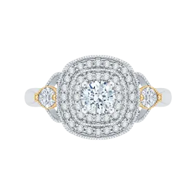 14K Two Tone Gold Round Diamond Double Halo Engagement Ring