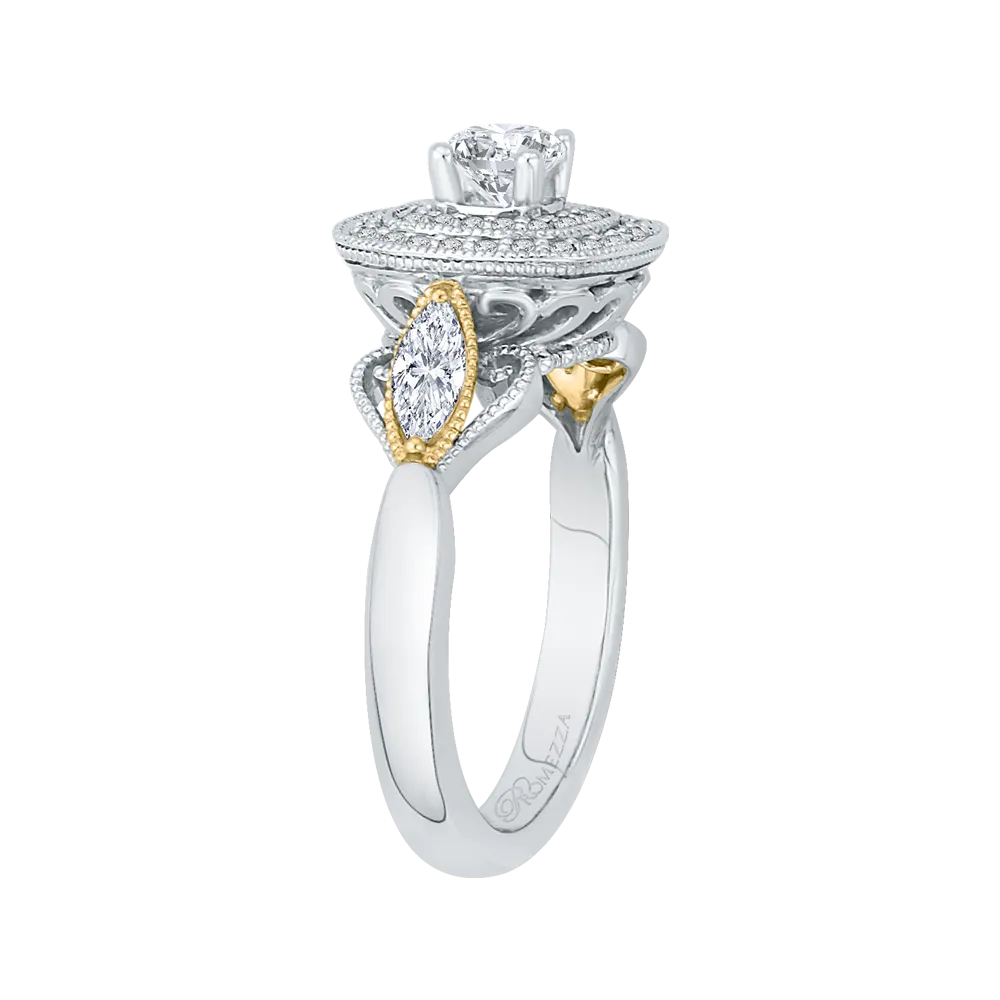 14K Two Tone Gold Round Diamond Double Halo Engagement Ring