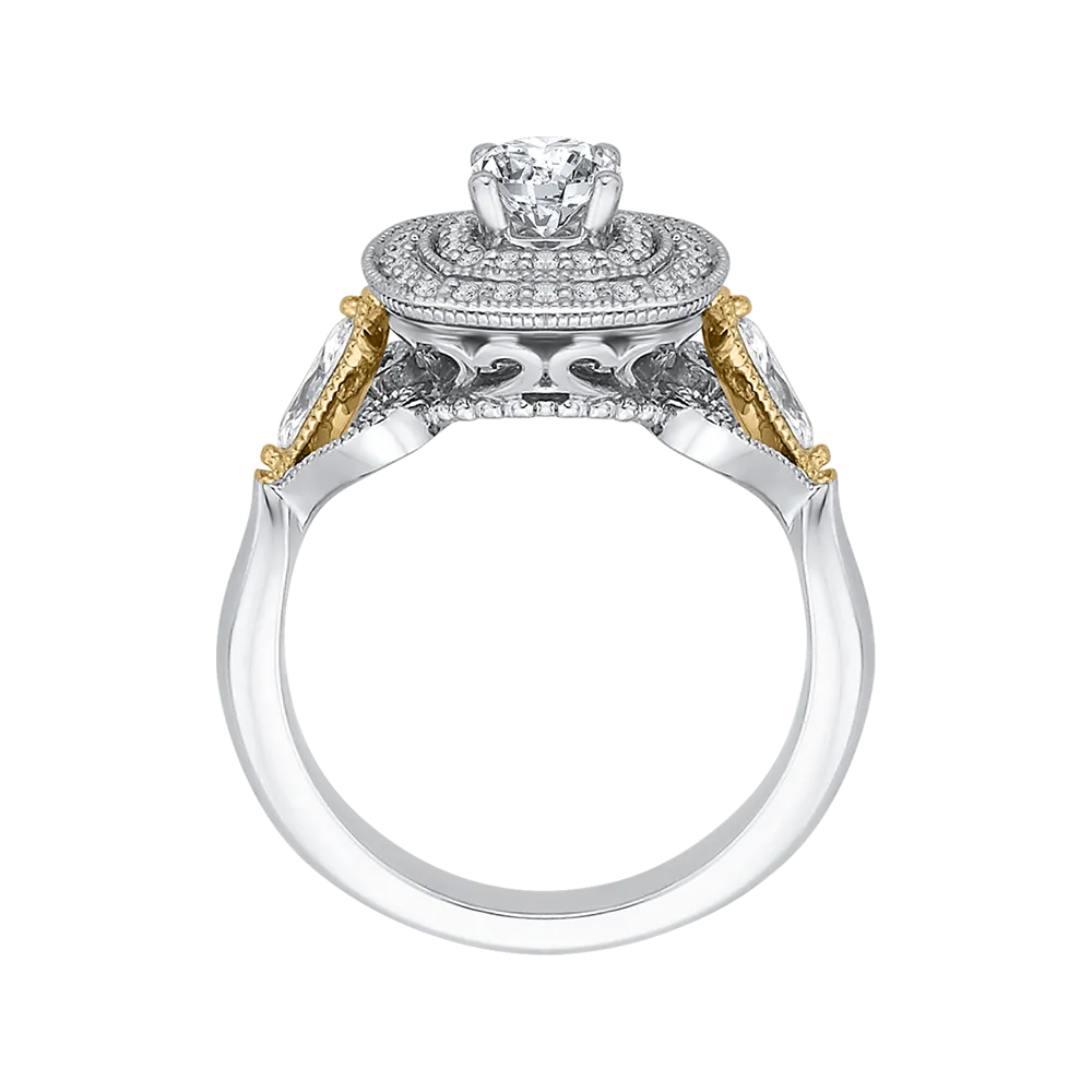 14K Two Tone Gold Round Diamond Double Halo Engagement Ring