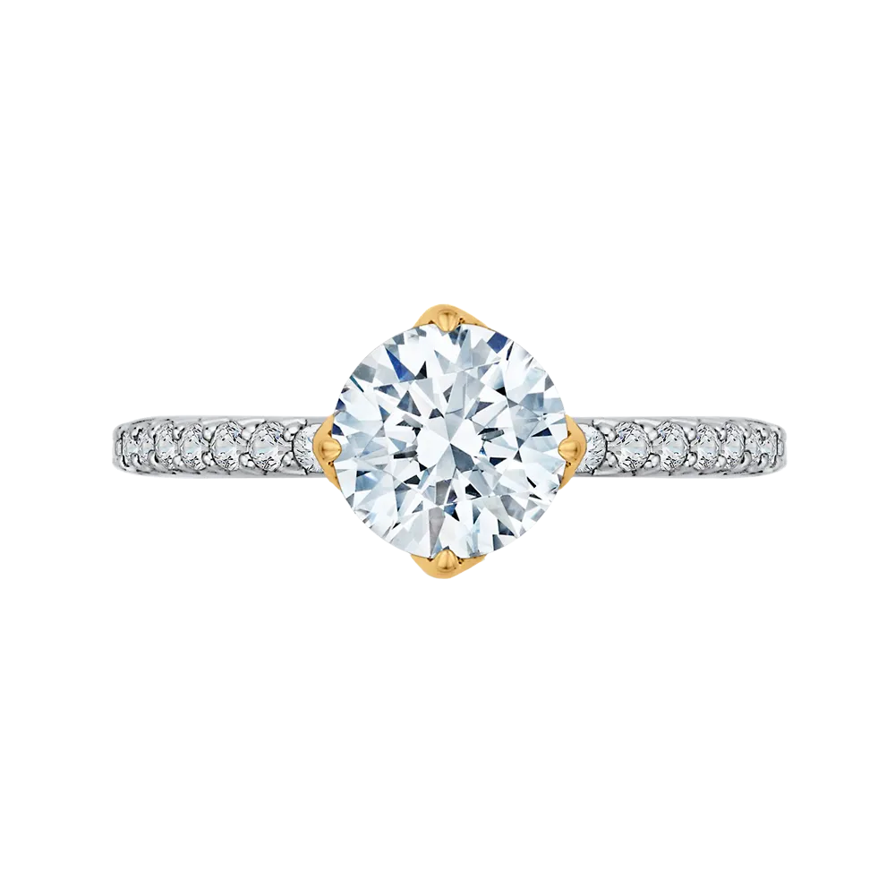 14K Two Tone Gold Round Diamond Floral Engagement Ring (Semi Mount)