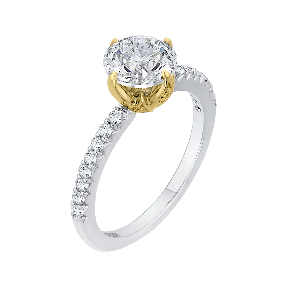 14K Two Tone Gold Round Diamond Floral Engagement Ring (Semi Mount)