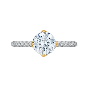 14K Two Tone Gold Round Diamond Floral Engagement Ring (Semi Mount)