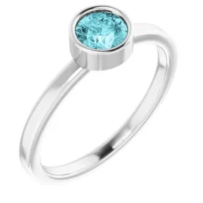 14K White 5 mm Natural Blue Zircon Ring