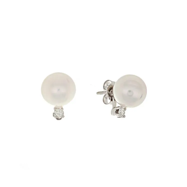 14k White Gold Diamond & Pearl Stud Earrings