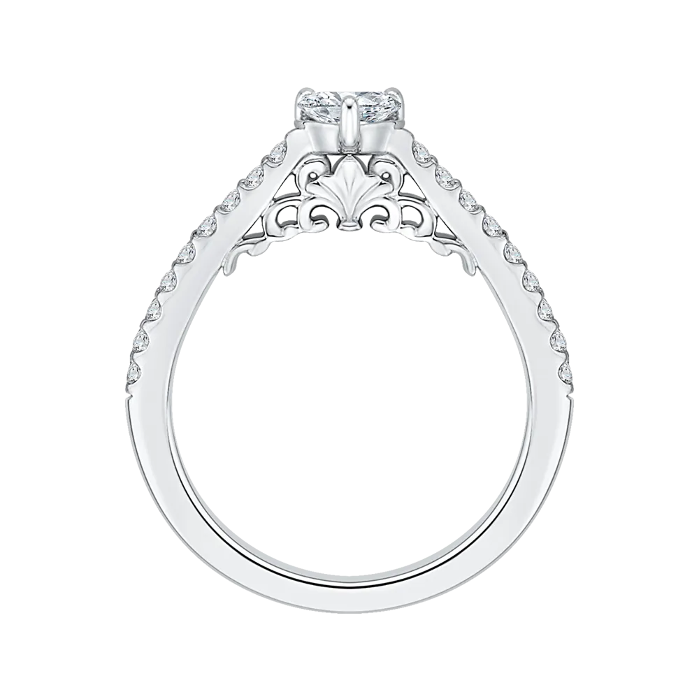 14K White Gold Heart Diamond Vintage Engagement Ring