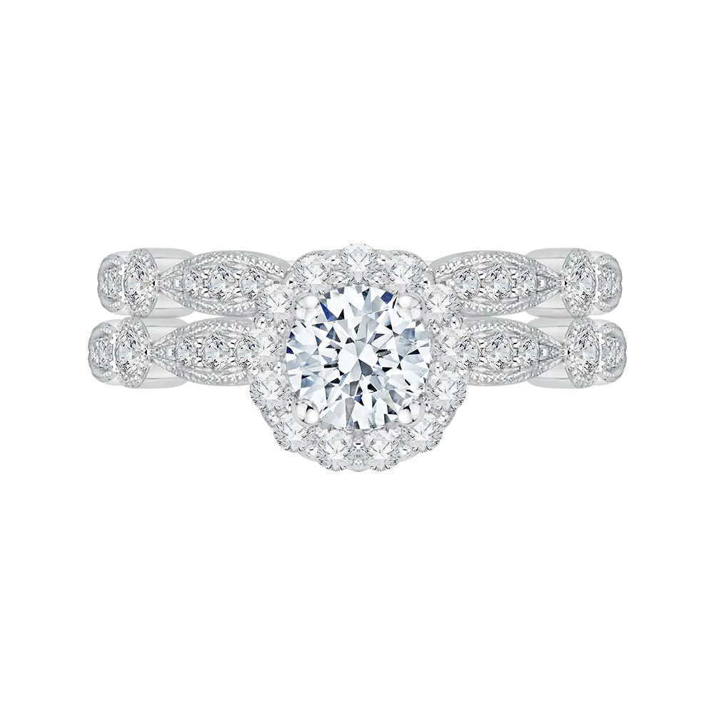 14K White Gold Round Cut Diamond Halo Engagement Ring