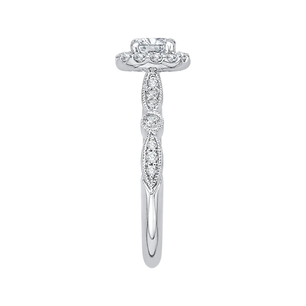 14K White Gold Round Cut Diamond Halo Engagement Ring