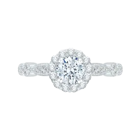 14K White Gold Round Cut Diamond Halo Engagement Ring