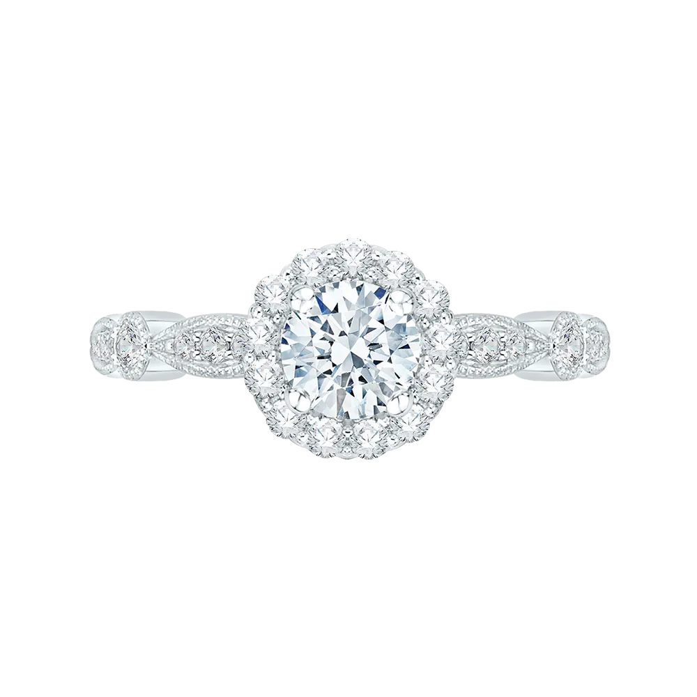 14K White Gold Round Cut Diamond Halo Engagement Ring