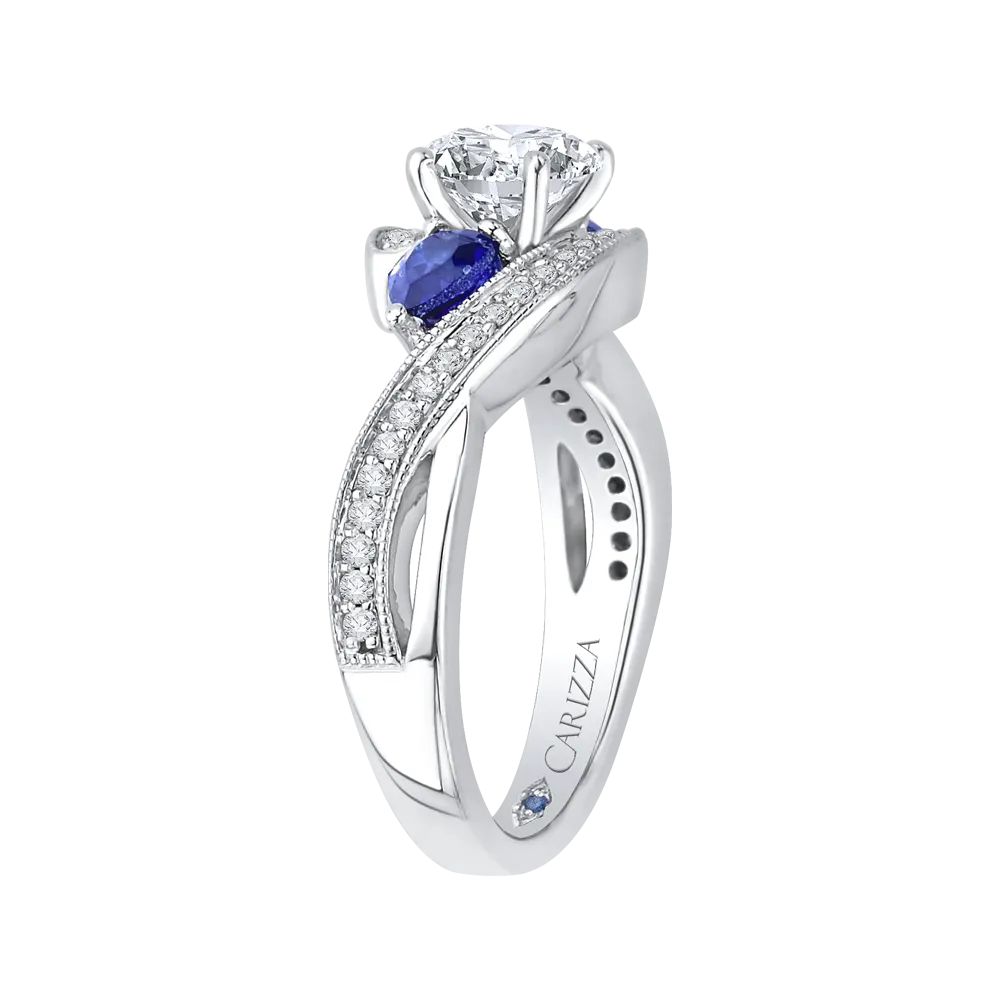 14K White Gold Round Diamond and Sapphire Engagement Ring (Semi Mount)